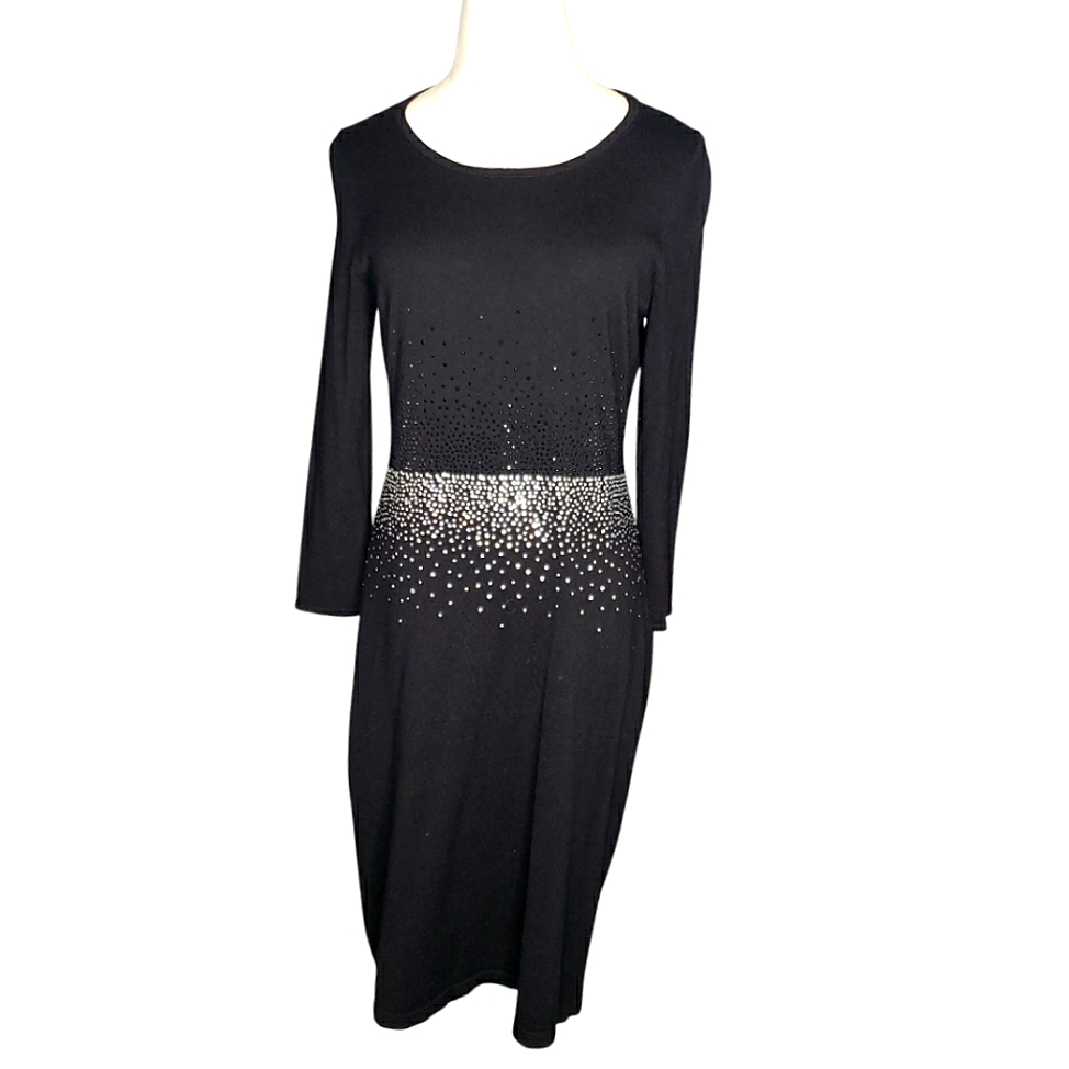 Calvin Klein Evening Dress Cocktail Party Date Studs Beads Rheinstone Metallic S